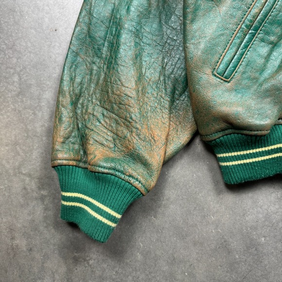 Vintage 1980s Avirex USA Mohawks Leather Jacket Mens L Green Preowned Faded - Picture 6 of 15